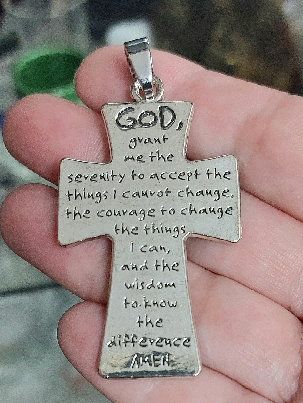 Silver Cross Necklace Pendant with Engraved Prayer - Mens Womens Jewelry